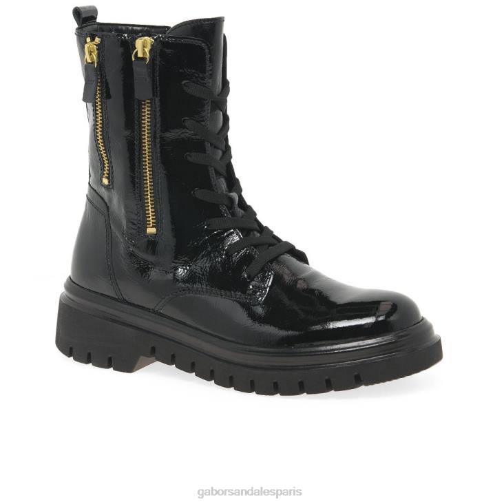 femmes Gabor vernis noir bottes de motard cottage chaussure 4LHL255