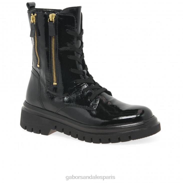 femmes Gabor vernis noir bottes de motard cottage chaussure 4LHL255