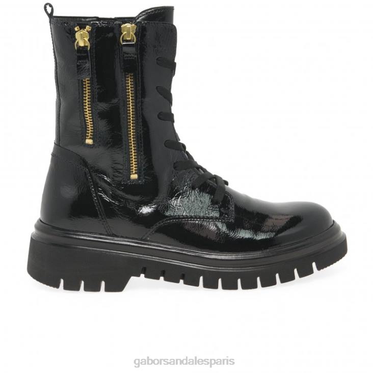 femmes Gabor vernis noir bottes de motard cottage chaussure 4LHL255