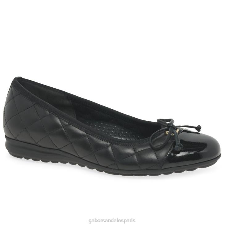 femmes Gabor noir/vernis ballerines perce-neige chaussure 4LHL14