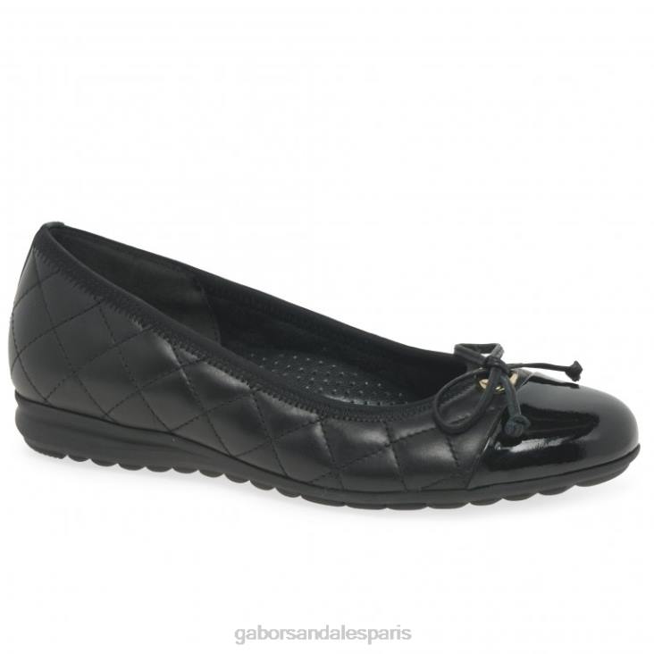 femmes Gabor noir/vernis ballerines perce-neige chaussure 4LHL14