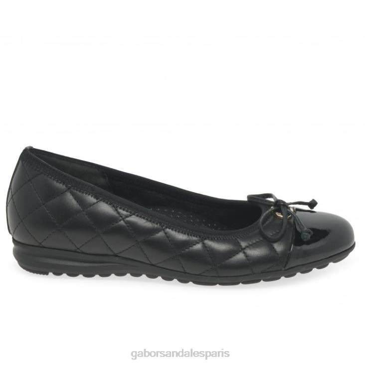 femmes Gabor noir/vernis ballerines perce-neige chaussure 4LHL14