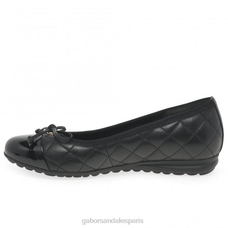 femmes Gabor noir/vernis ballerines perce-neige chaussure 4LHL14