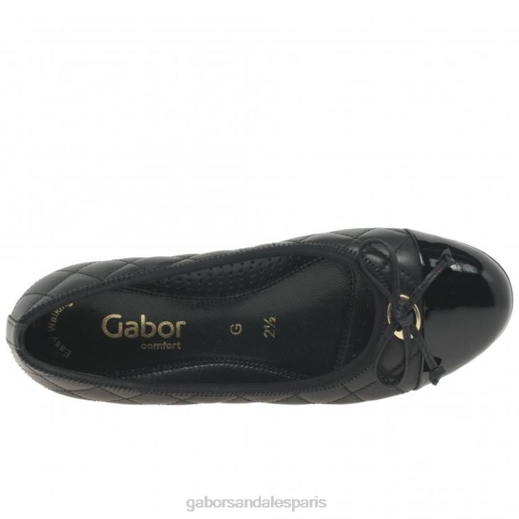 femmes Gabor noir/vernis ballerines perce-neige chaussure 4LHL14