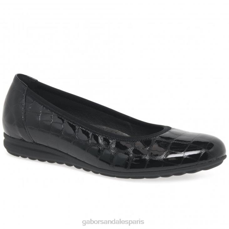 femmes Gabor vernis croco noir ballerines décontractées splash chaussure 4LHL103