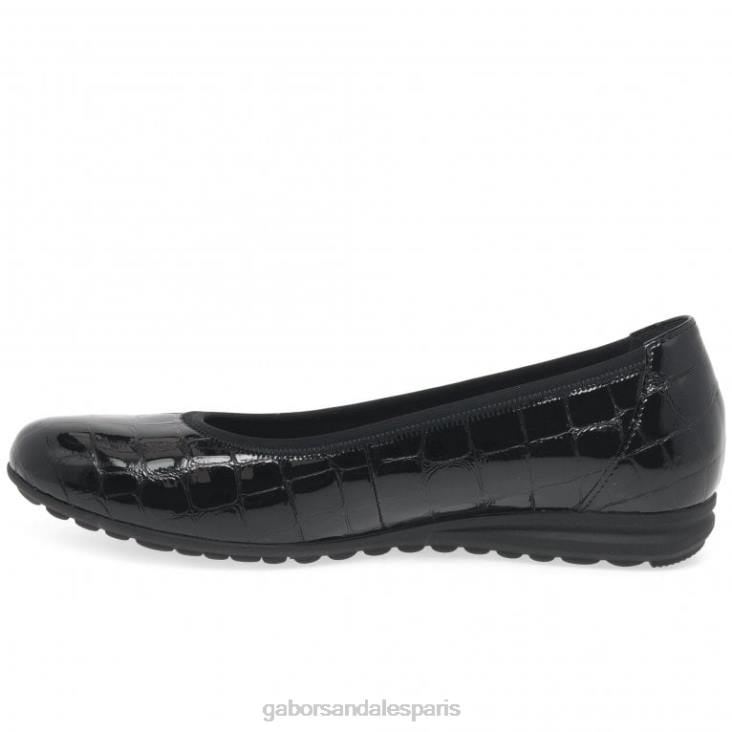femmes Gabor vernis croco noir ballerines décontractées splash chaussure 4LHL103