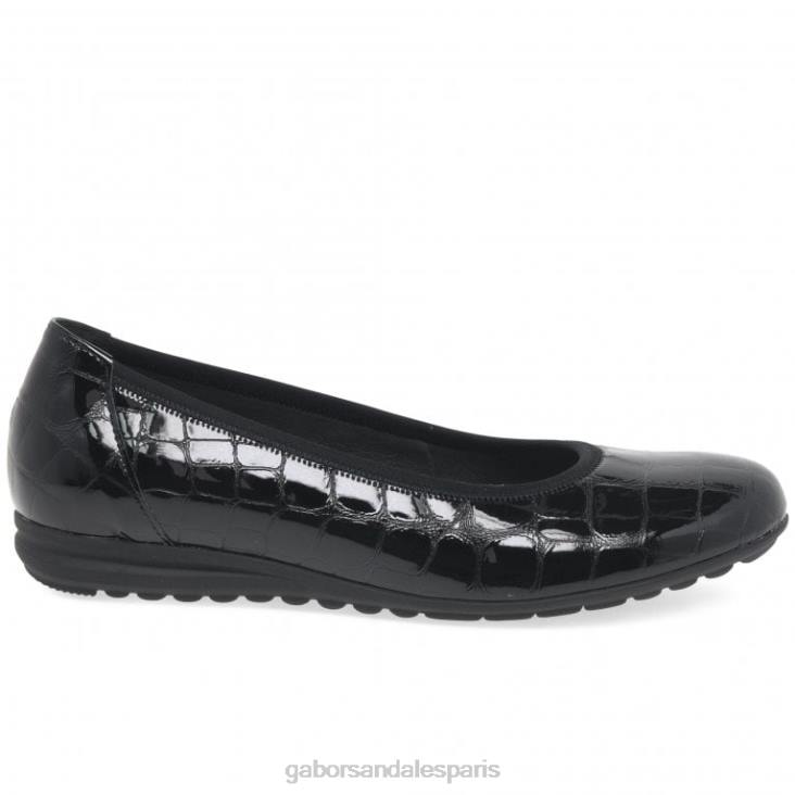 femmes Gabor vernis croco noir ballerines décontractées splash chaussure 4LHL103