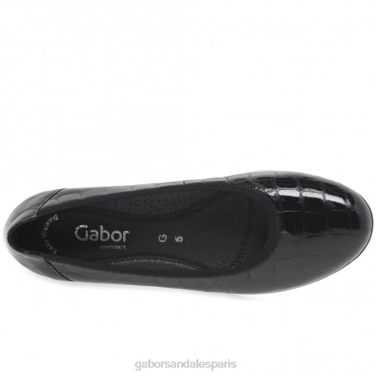 femmes Gabor vernis croco noir ballerines décontractées splash chaussure 4LHL103