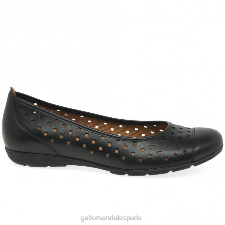 femmes Gabor noir chaussures décontractées à volants et détails perforés chaussure 4LHL80