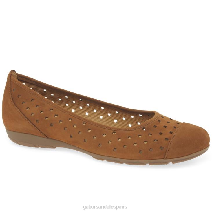 femmes Gabor nubuck cognac chaussures décontractées à volants et détails perforés chaussure 4LHL78