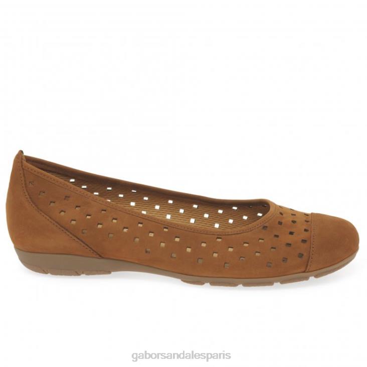 femmes Gabor nubuck cognac chaussures décontractées à volants et détails perforés chaussure 4LHL78