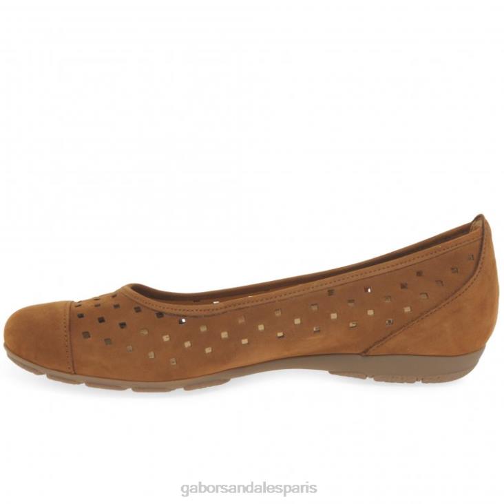 femmes Gabor nubuck cognac chaussures décontractées à volants et détails perforés chaussure 4LHL78