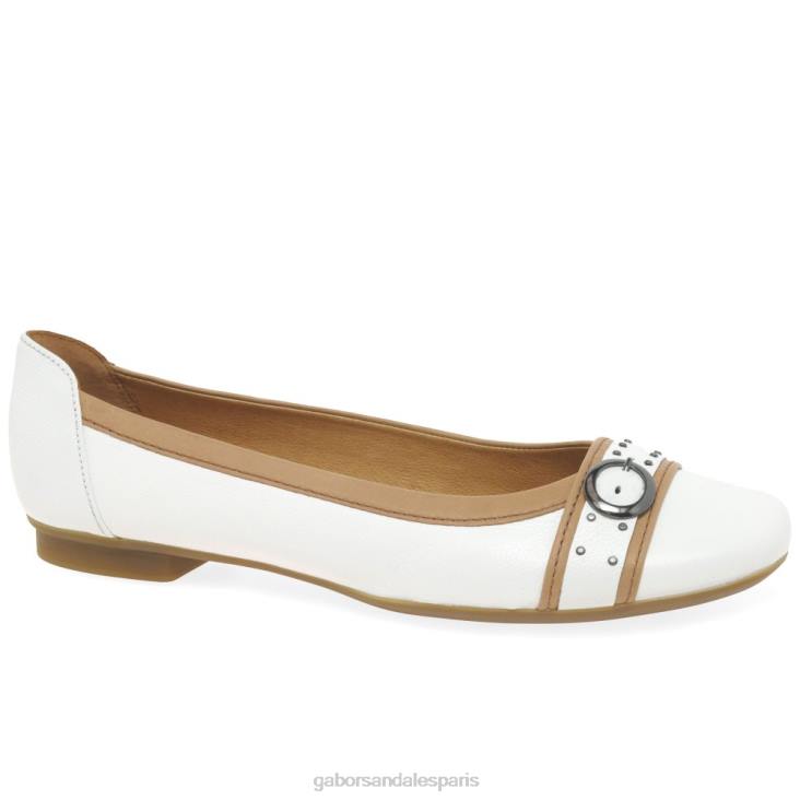 femmes Gabor blanc/cognac escarpins décontractés à boucle à clous Michelle chaussure 4LHL94