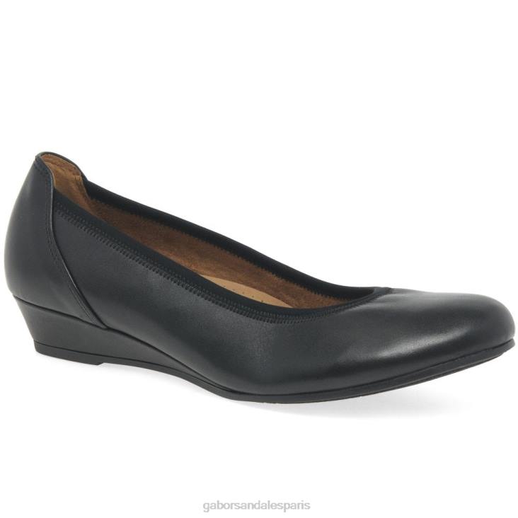 femmes Gabor noir escarpins à talon bas et coupe large Chester chaussure 4LHL121
