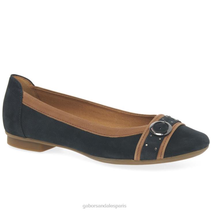 femmes Gabor nubuck bleu nuit/cognac escarpins décontractés à boucle à clous Michelle chaussure 4LHL93