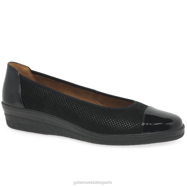 femmes Gabor point noir/brevet escarpins à talons bas avec accents verni pétunia chaussure 4LHL114