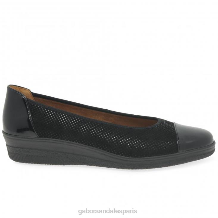 femmes Gabor point noir/brevet escarpins à talons bas avec accents verni pétunia chaussure 4LHL114