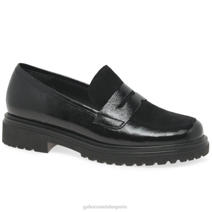 femmes Gabor brevet de rides noires mocassins Finch chaussure 4LHL321