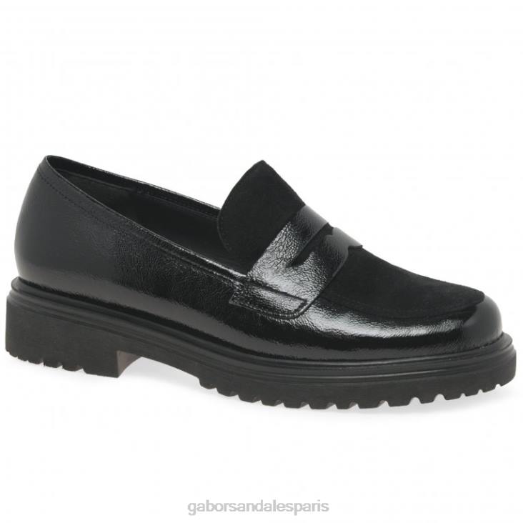 femmes Gabor brevet de rides noires mocassins Finch chaussure 4LHL321