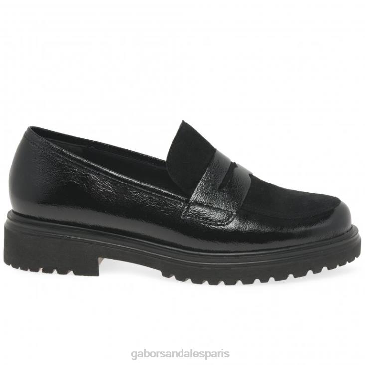 femmes Gabor brevet de rides noires mocassins Finch chaussure 4LHL321