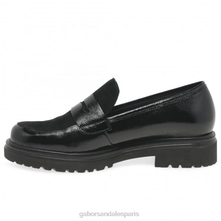 femmes Gabor brevet de rides noires mocassins Finch chaussure 4LHL321