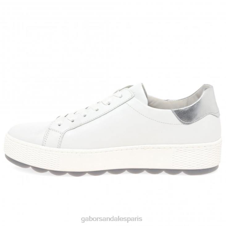 femmes Gabor blanc/argent baskets décontractées étanches chaussure 4LHL136