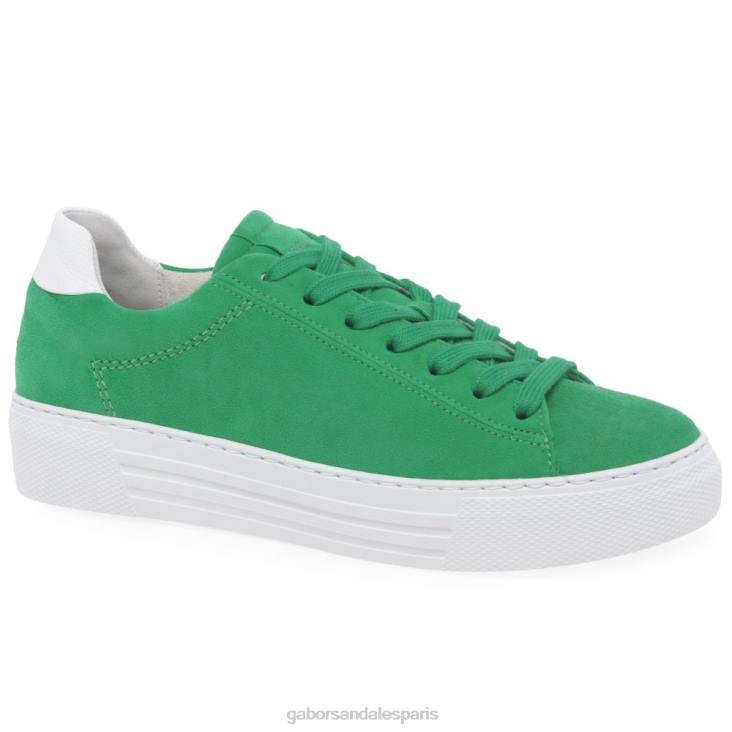 femmes Gabor suède vert/blanc baskets camrose chaussure 4LHL138