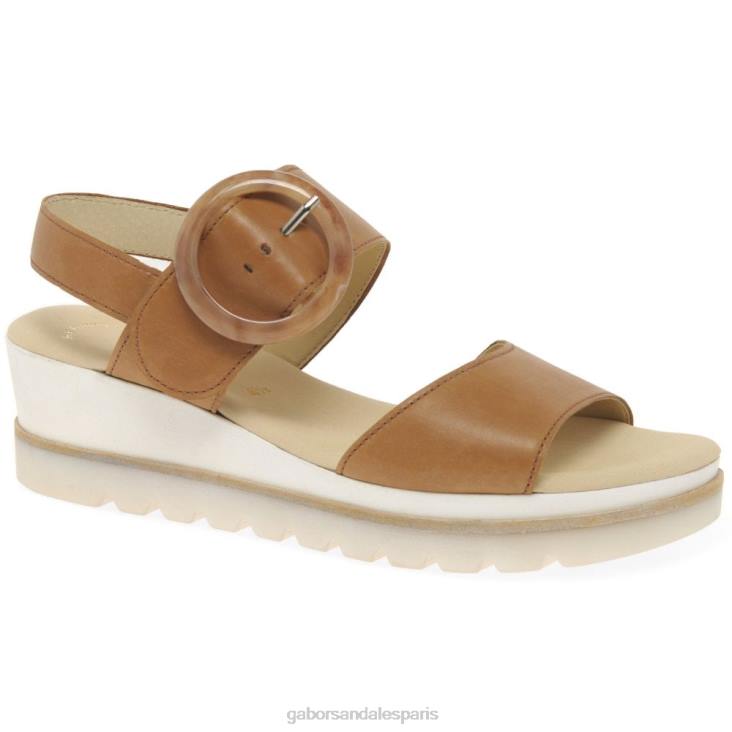 femmes Gabor Cognac sandales à talons compensés chaussure 4LHL153