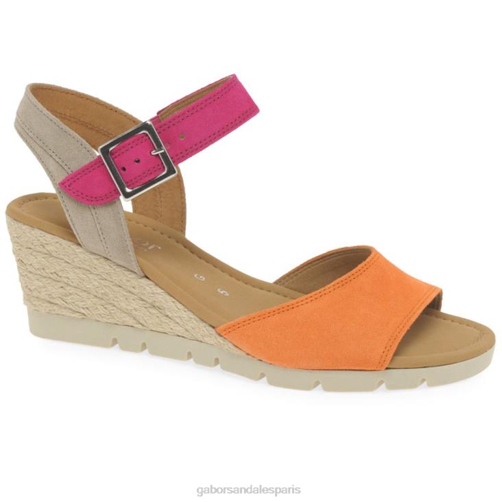 femmes Gabor mandarine/rose sandales à talons compensés chaussure 4LHL162