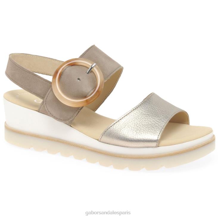 femmes Gabor puder métallisé/daim de lapin sandales à talons compensés chaussure 4LHL155