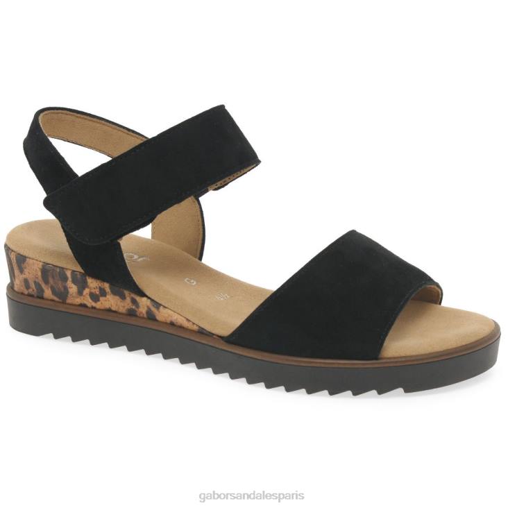 femmes Gabor daim noir/léopard sandales Raynor chaussure 4LHL166