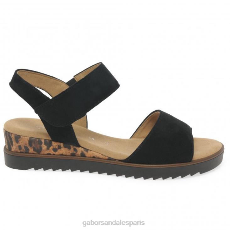 femmes Gabor daim noir/léopard sandales Raynor chaussure 4LHL166