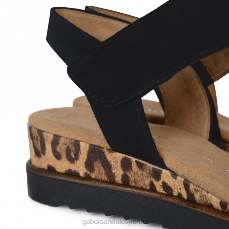 femmes Gabor daim noir/léopard sandales Raynor chaussure 4LHL166